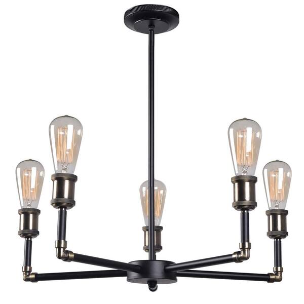 Kenroy Home Ancestry 5-Light Bronze Chandelier with Black Shade