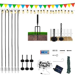 8 ft. String Light Pole 25-Light Outdoor Solar Powered LED String Light Set for Garden Lawn Patio Decor (6-Pack)