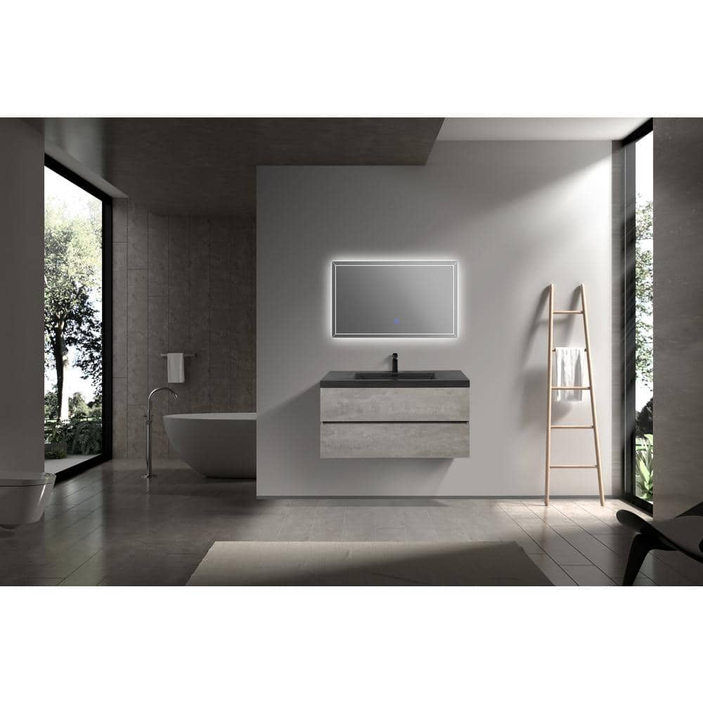 42" Gray and Black Quartz Floating Bathroom Vanity with Sink