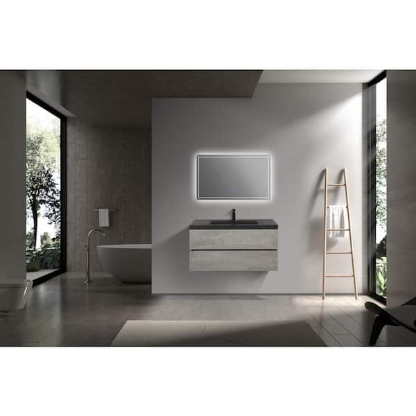 42 in. W Floating Single Sink Bath Vanity in Grey with Matt Black Quartz Sand Top