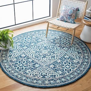 Trace Navy/Light Blue 6 ft. x 6 ft. Border Round Area Rug
