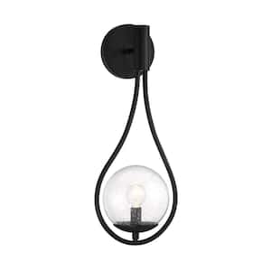 Encino 1-Light Matte Black Wall Sconce with Clear Seeded Glass Orb Shade