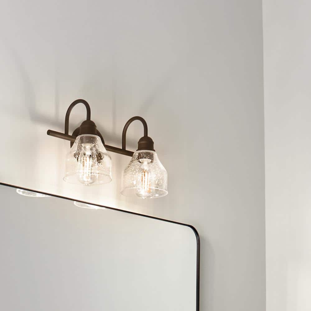 Avery 15 in. 2-Light Olde Bronze Vintage Bathroom Vanity Light with Clear Seeded Glass price history on PriceWatchPro