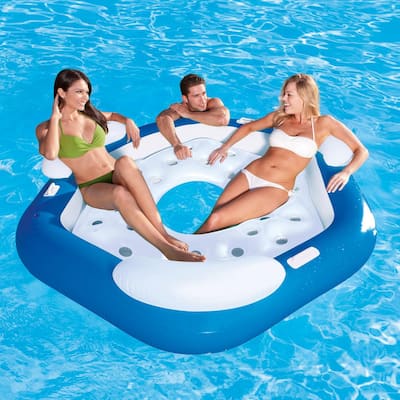 Summer Waves 65" x 65" x 7" Inflatable Hibiscus Island Lounge Swimming Pool Raft