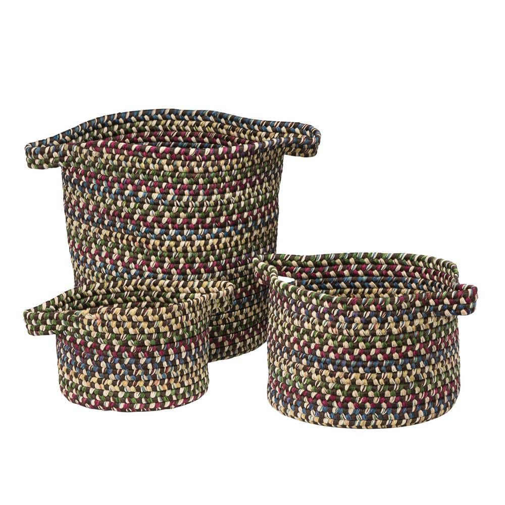 Vintage Farmhouse Round Polypropylene Basket in Brown (Set of 3)