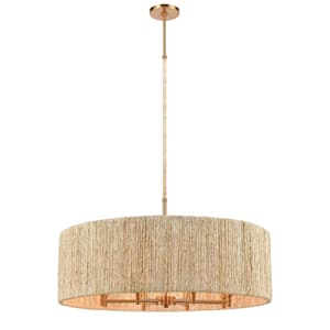 Corde 33 in. Wide 8-Light Satin Brass Chandelier with Rope Shade