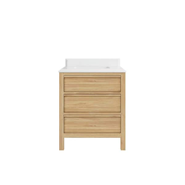 Willow Collections Elizabeth 30 in. W x 22 in. D x 36 in. H Bath Vanity in Natural with Cove Edge White Quartz Top