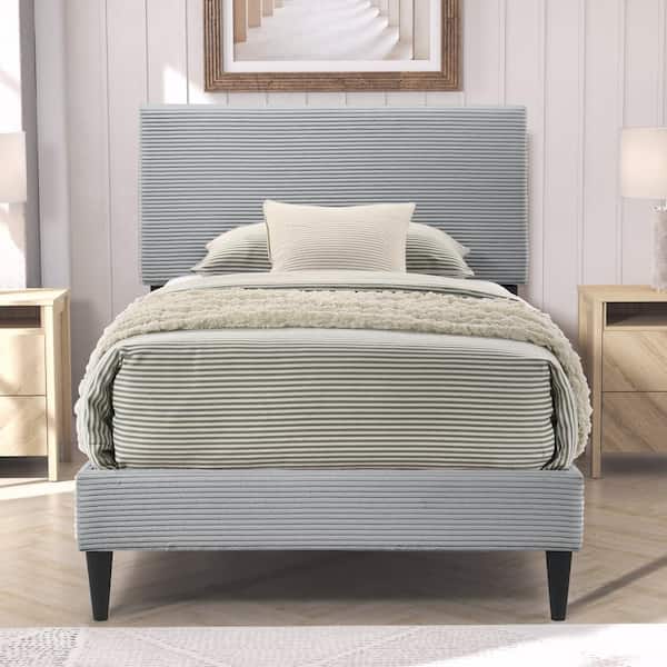 GALANO Bayson Towel Gray Wood Frame Twin Platform Bed with Headboard