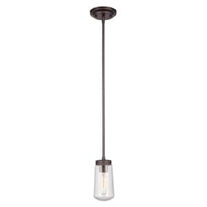 Tyson 1-Light Dark Bronze Outdoor Indoor Pendant with Clear Seeded Glass Shade, Incandescent Bulb Included