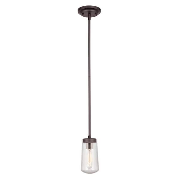 Globe Electric Tyson 1-Light Dark Bronze Outdoor Indoor Pendant with Clear Seeded Glass Shade, Incandescent Bulb Included