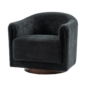 Hugues Black Swivel Chair with Sturdy Wooden Base