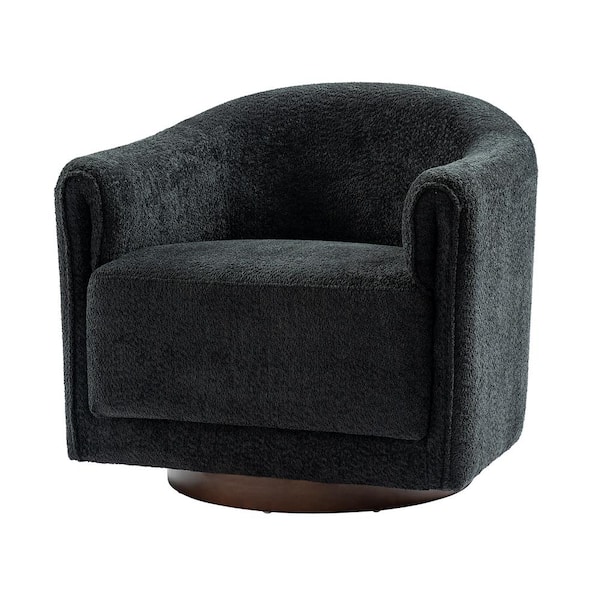 JAYDEN CREATION Hugues Black Swivel Chair with Sturdy Wooden Base