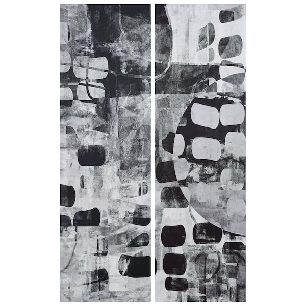 Empire Art Direct Monochrome Abstract I, II Black, White Artwork on Silver Shagreen Wrapped Canvas Unframed Wall Art Set, 72 in. x 44 in.