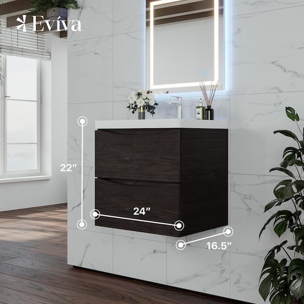 Eviva Smile 24 in. W x 16.5 in. D x 21 in. H Bathroom Vanity in Chesnut with White Acrylic Top with White Sink