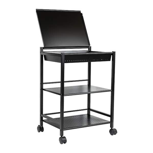 Cart with Covered Compartment, Office Organizer, Storage, 3-Tier Office Metal 20 in. L x 14.25 in. W x 28.75 in. H Black