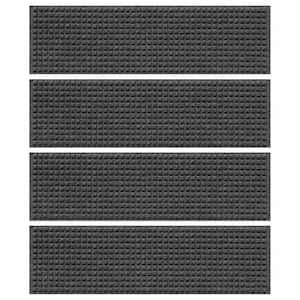 Waterhog Squares 8.5 in. x 30 in. PET Polyester Indoor Outdoor Stair Tread Cover (Set of 4) Charcoal