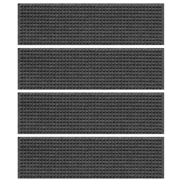 Bungalow Flooring Waterhog Squares 8.5 in. x 30 in. PET Polyester Indoor Outdoor Stair Tread Cover (Set of 4) Charcoal