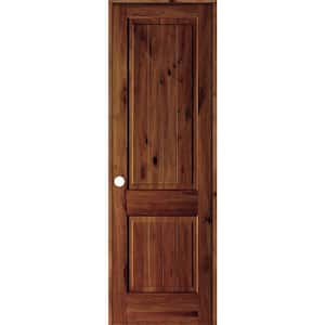 30 in. x 96 in. Knotty Alder 2 Panel Right-Hand Sq. Top V-Groove Red Chestnut Stain Wood Single Prehung Interior Door