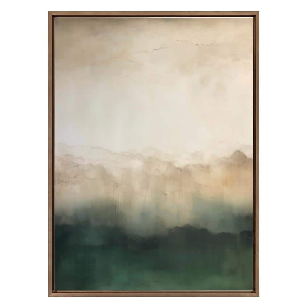 Green Mountain Abstract Canvas with Gold Frame, 31.5x41.5
