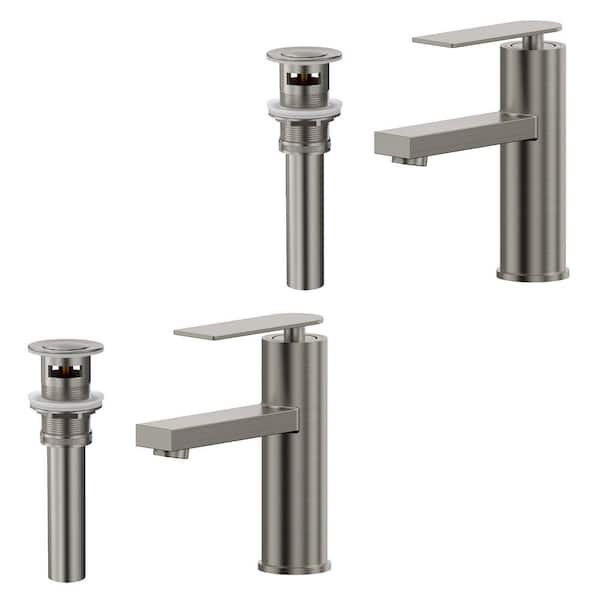 6 in. Single Handle Single Hole Bathroom Faucet with Pop-Up Drain and Spot Resistant 1.2 GPM in Brushed Nickel (2-Pack)