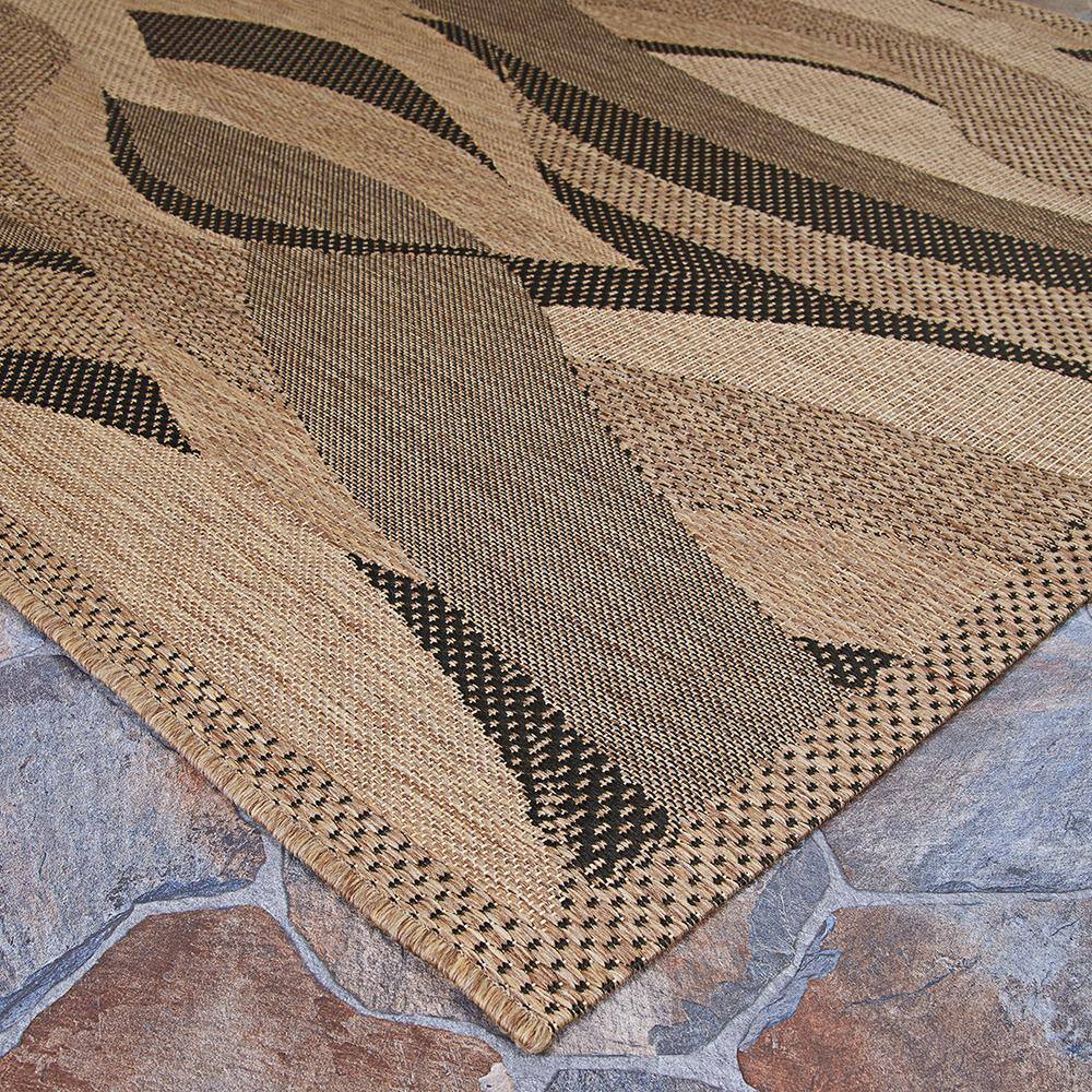 Black and Natural Flat Woven Synthetic Runner Rug