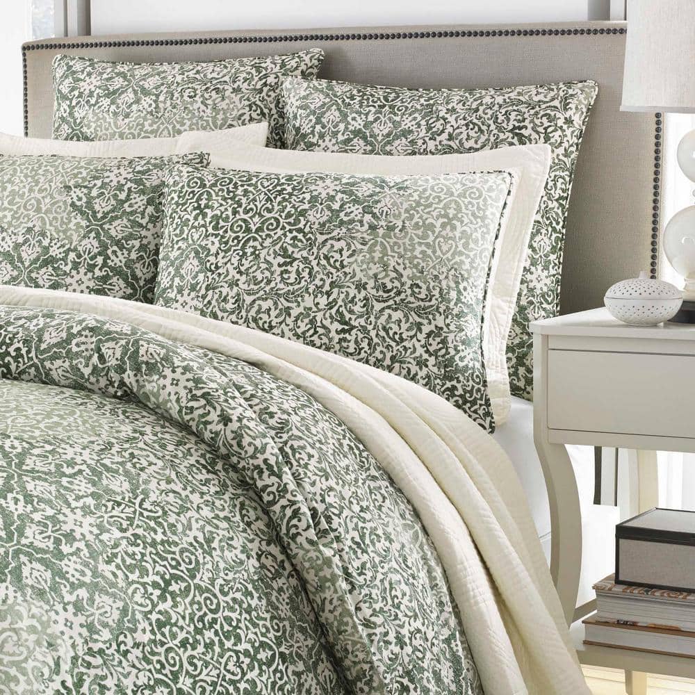 King White and Green Reversible Cotton Comforter Set