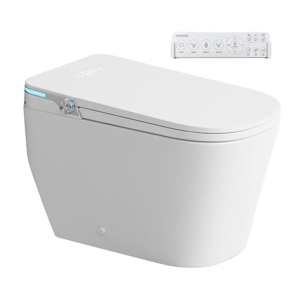 Yecla Elongated Smart Bidet Toilet in White with Automatic Flip Cover Sensor Close Lid Foot Sensor Lid Open Water Filter
