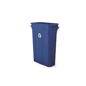 23 Gal. Plastic Household Blue Slim Recycle Trash Can With Handles
