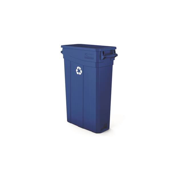 Suncast Commercial Narrow Rectangular Resin Trash Can With Handles 23 Gallons  30 H x 11 W x 22 D Blue Recycle - Office Depot