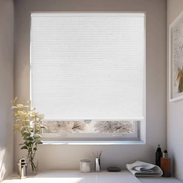 Cut-to-Width White Cordless Light Filtering Privacy Polyester Cellular Shades 64 in. W x 48 in. L