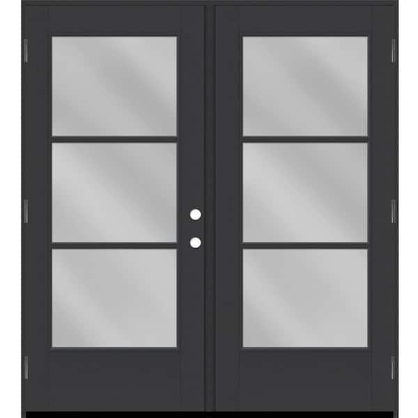 Legacy 72 in. x 80 in. Icon 3L Modern Clear Glass Black RHOS Painted Fiberglass Retro Patio Door w/6"Jamb