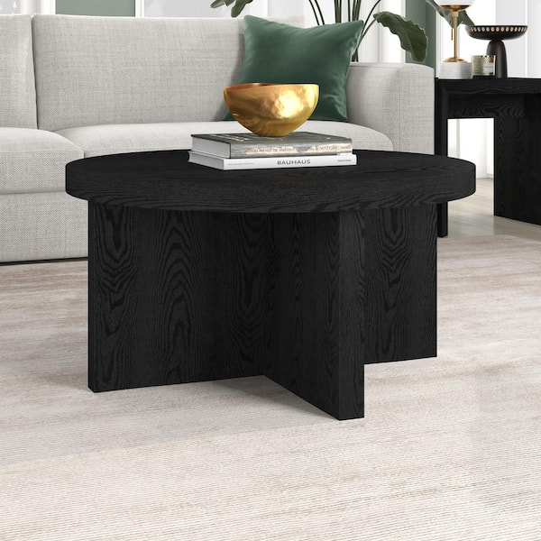 Elna 33 in. Black Grain Round MDF Top Coffee Table