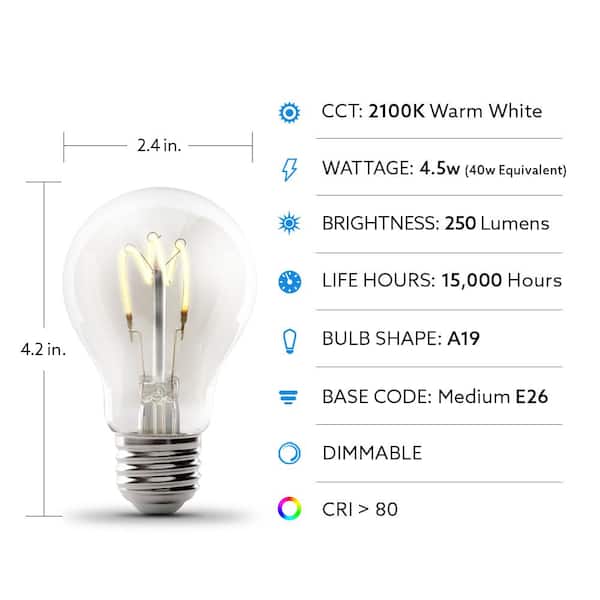 Feit Electric 40-Watt Equivalent AT19 Dimmable Clear Glass Vintage Edison LED Light Bulb with H Shape Filament Warm White (6-Pack)