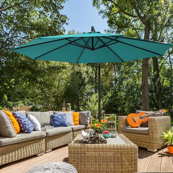 10 ft. Cantilever Patio Umbrella With Easy Adjustment, Solution-Dyed Fabric, 8 Ribs for Backyard, Poolside in Lake Blue