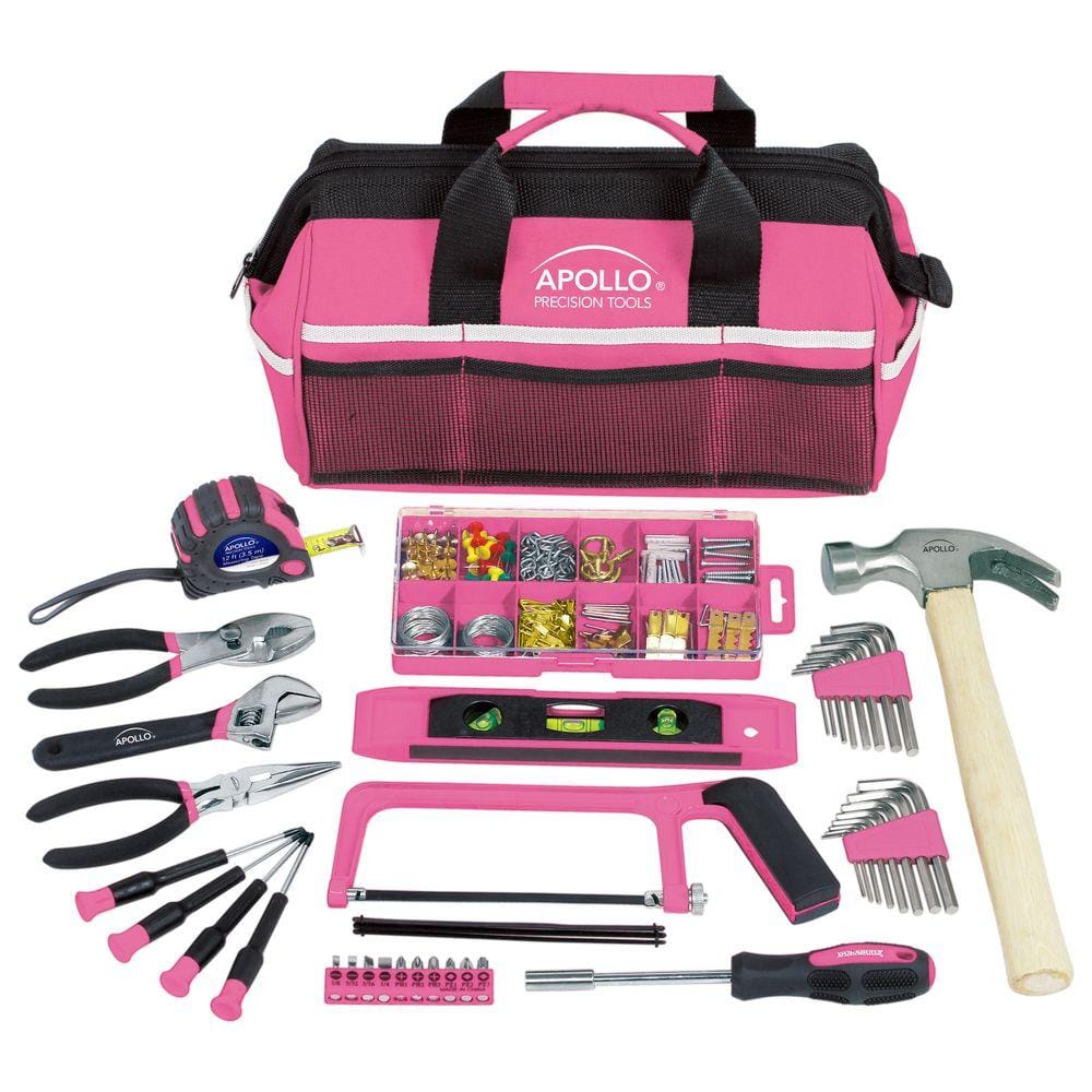 Apollo Tools 201-Piece Household Tool Kit in Tool Bag Pink