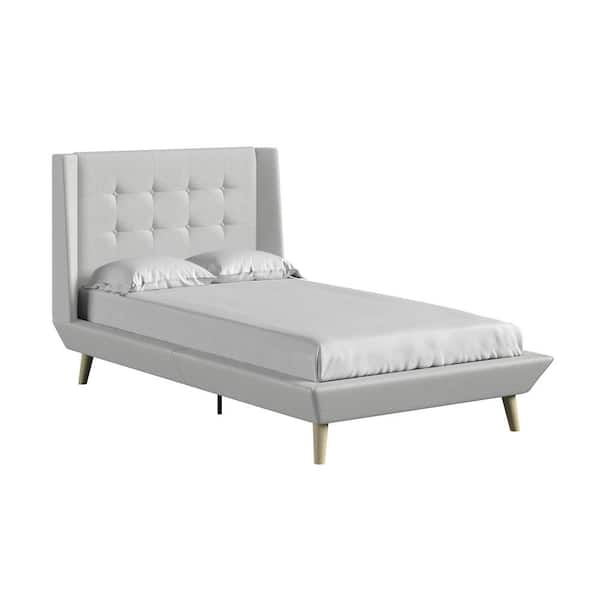 Dorel Living Cathya 82 in. Light Gray Linen Upholstered Twin Bed