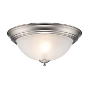 12.75 in 2-Light Brushed Nickel Transitional Flush Mount with Frosted Glass Shade and No Bulbs Included