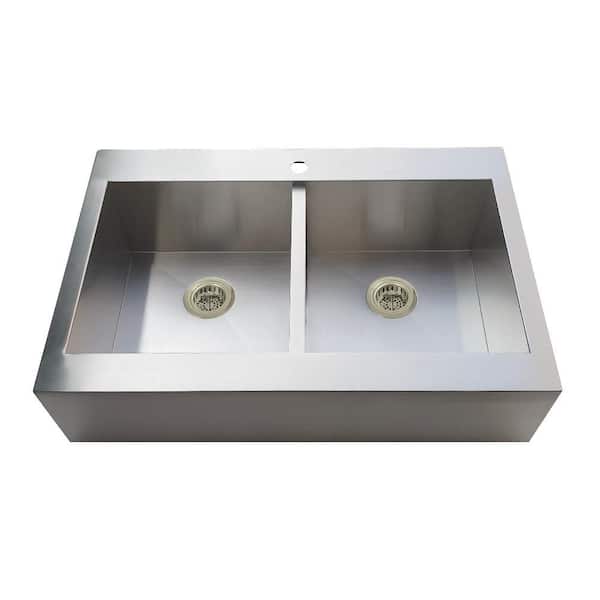 Edinburg 32.8 in. Drop-In 50/50 Double Bowl Stainless Steel Kitchen Sink with Basket Strainer