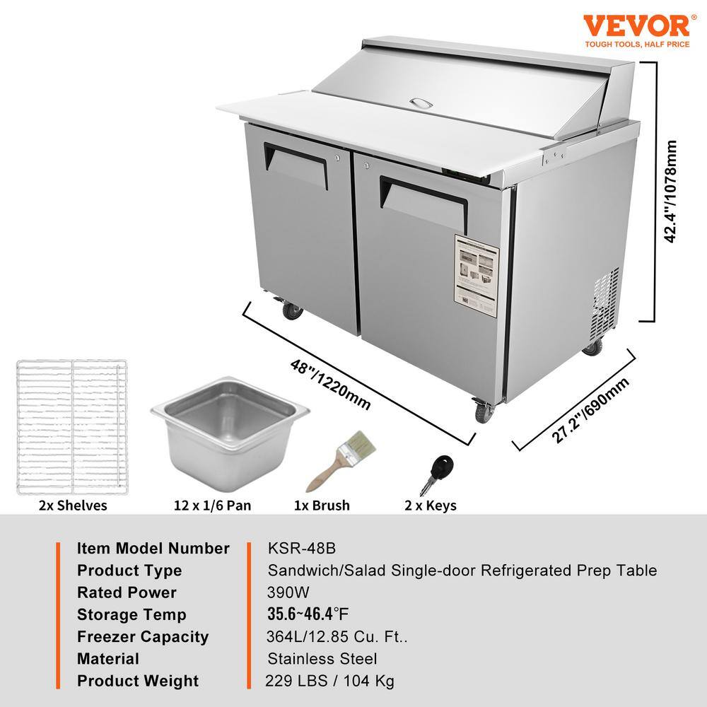 48'' Stainless Steel Double-Door Sandwich Prep Refrigerator
