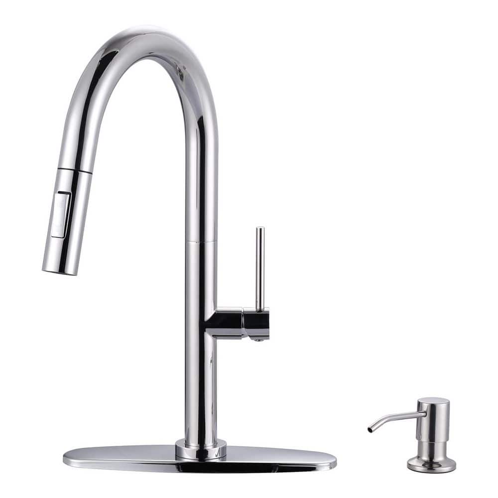 15.3 in. Single Handle Pull Down Sprayer Kitchen Faucet with Soap Dispenser and 360° Spout Swivel in Polished Chrome price history on PriceWatchPro