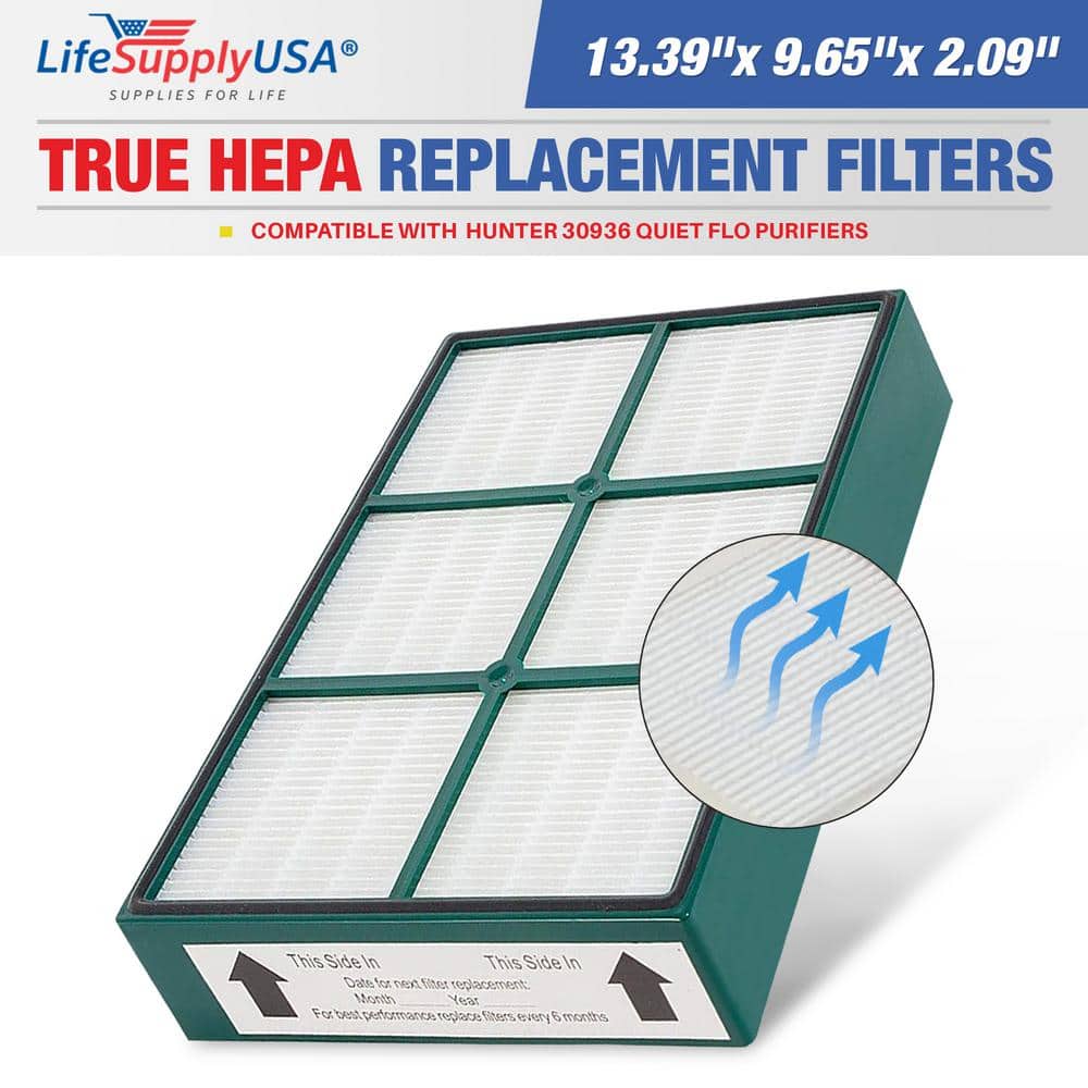 LifeSupplyUSA Replacement HEPAtech Filter Compatible with Hunter 30936 Quiet FLO Air Purifiers