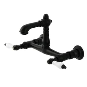 English Country Double Handle Wall Mount Bathroom Faucet in Matte Black
