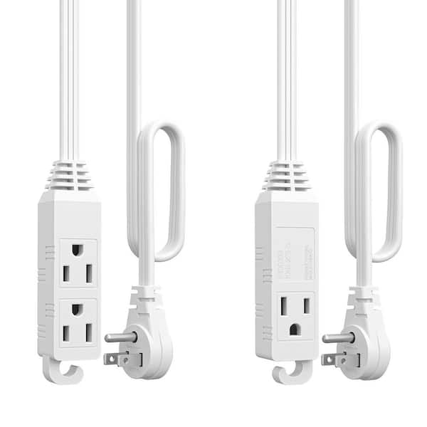 3 ft. 16/3 Gauge Indoor Extension Cord with 3-Prong 3 Outlets and SPT-3 Cord, White, 2 Pack