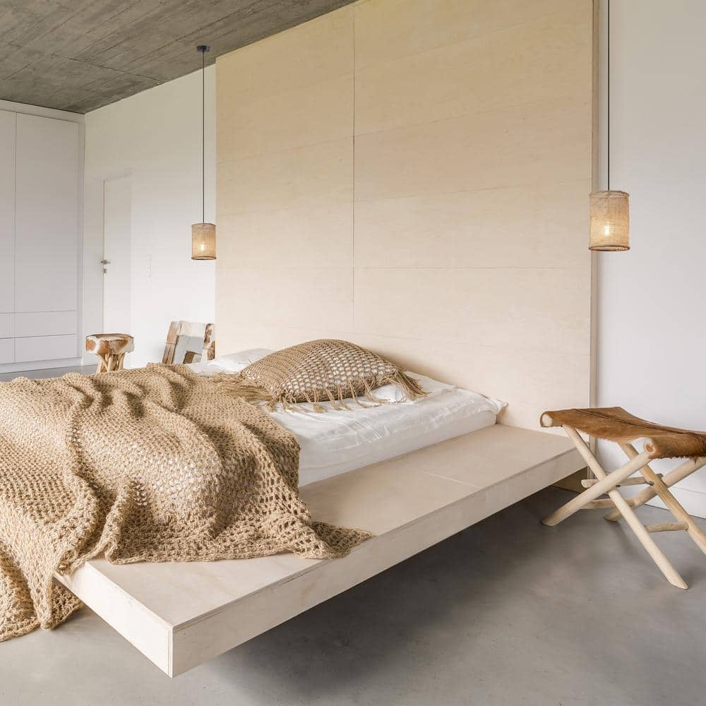 Tan Jute and Black Metal Cylinder Pendant Light
