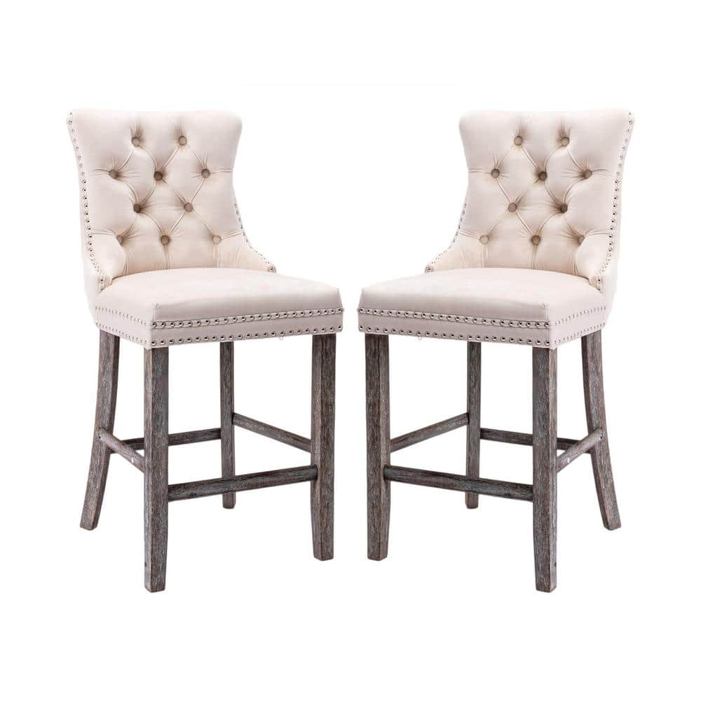 41.5 in. Beige High Back Wood with Button Tufted Decoration Bar Stool ...