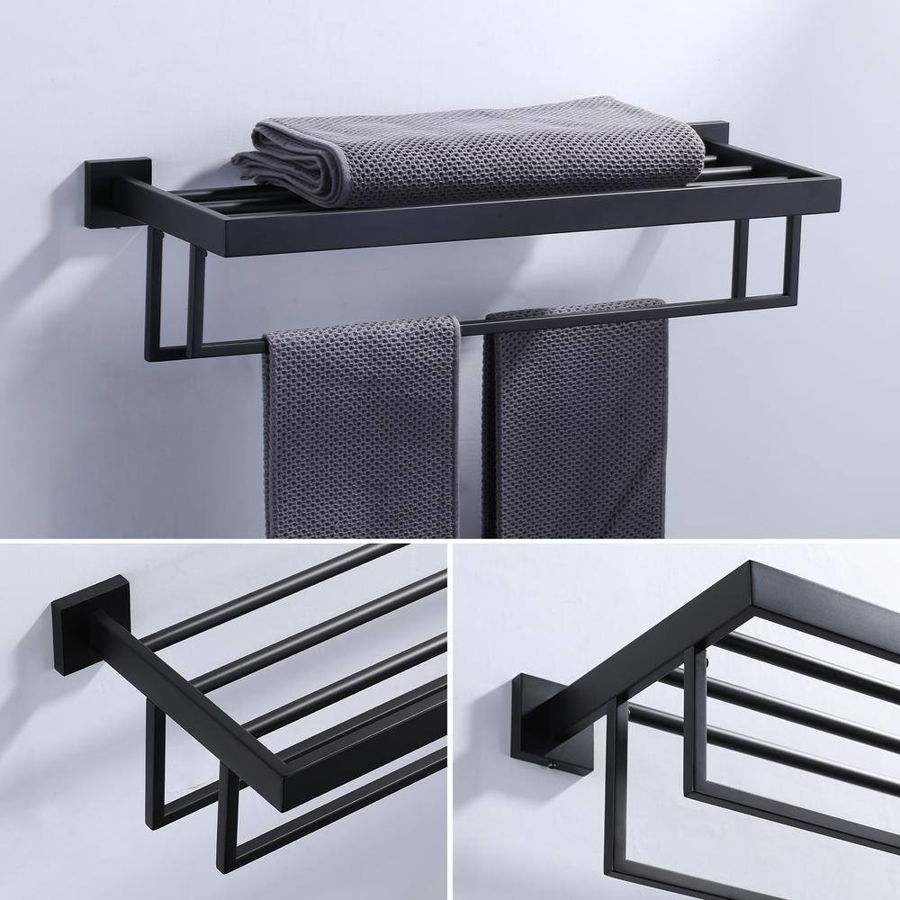 Matte Black Stainless Steel Double Towel Rack, 24-inch