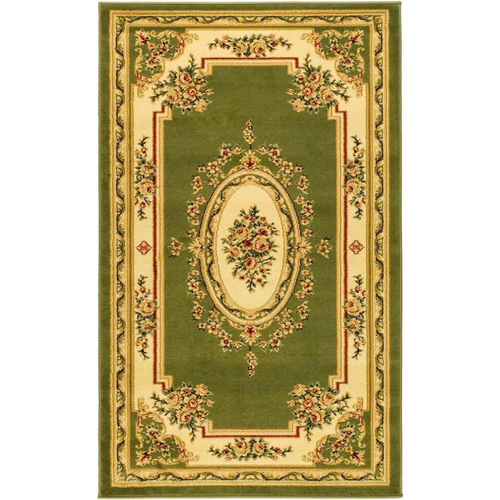Sage and Ivory Floral Rectangular Synthetic Area Rug