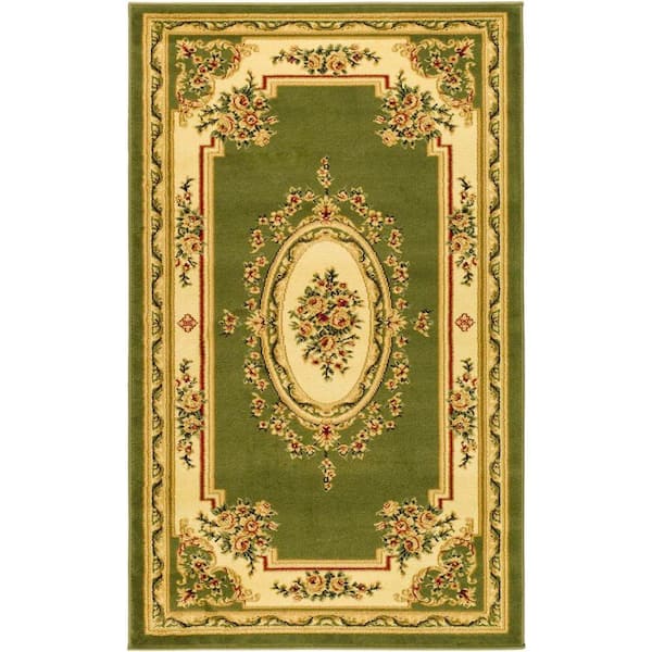 SAFAVIEH Lyndhurst Sage/Ivory Doormat 3 ft. x 5 ft. Floral Medallion Border Area Rug