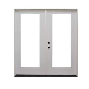 48 in. x 80 in. Reliant Series Clear Full Lite White Primed Right-Hand Inswing Fiberglass Double Prehung Patio Door