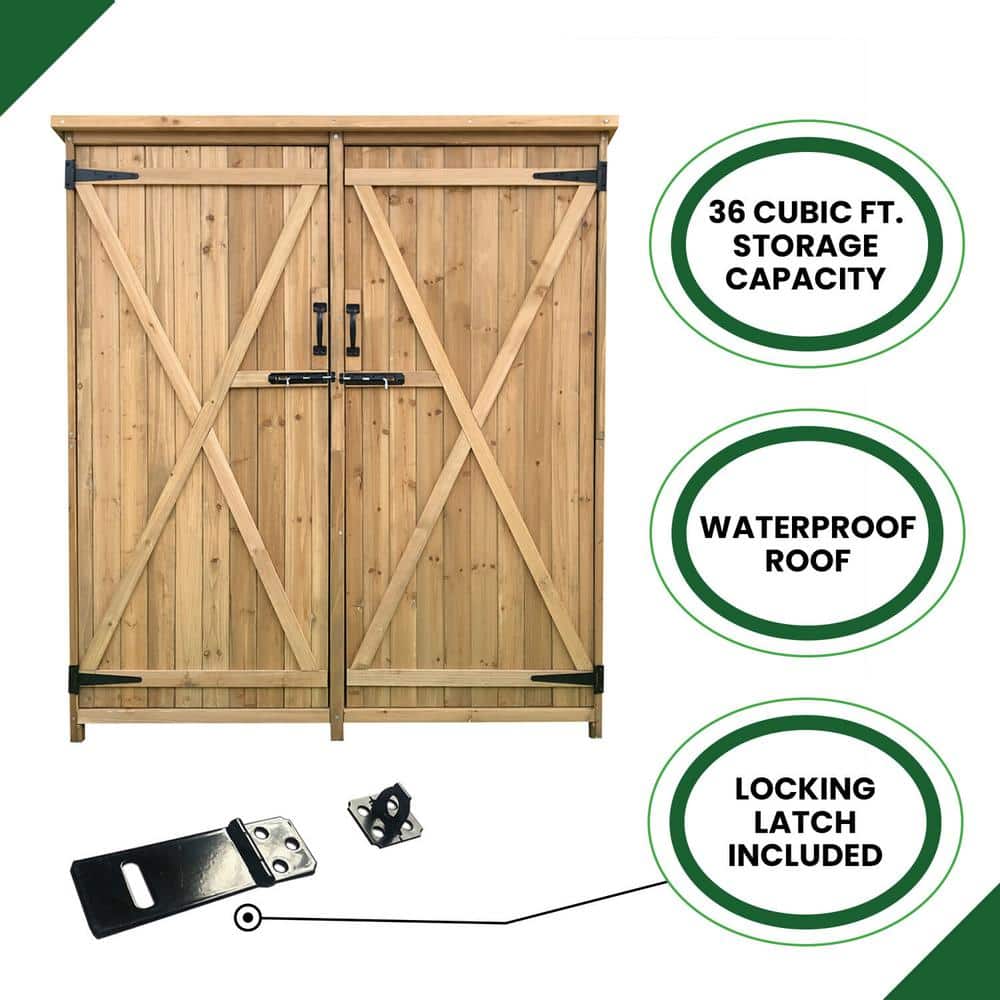 Black Fir Wood Outdoor Storage Shed with Shelving